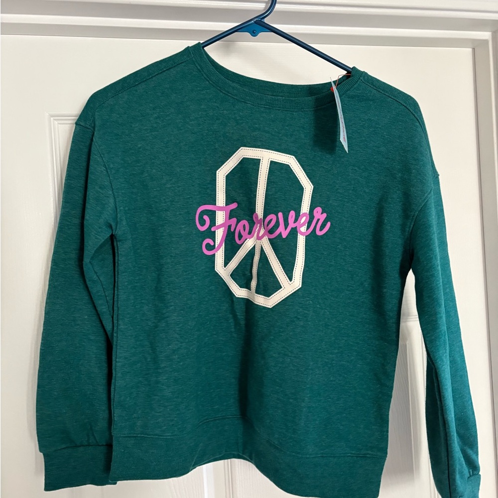 Cat & Jack Teal Sweatshirt with Peace Sign and 'Forever' Print